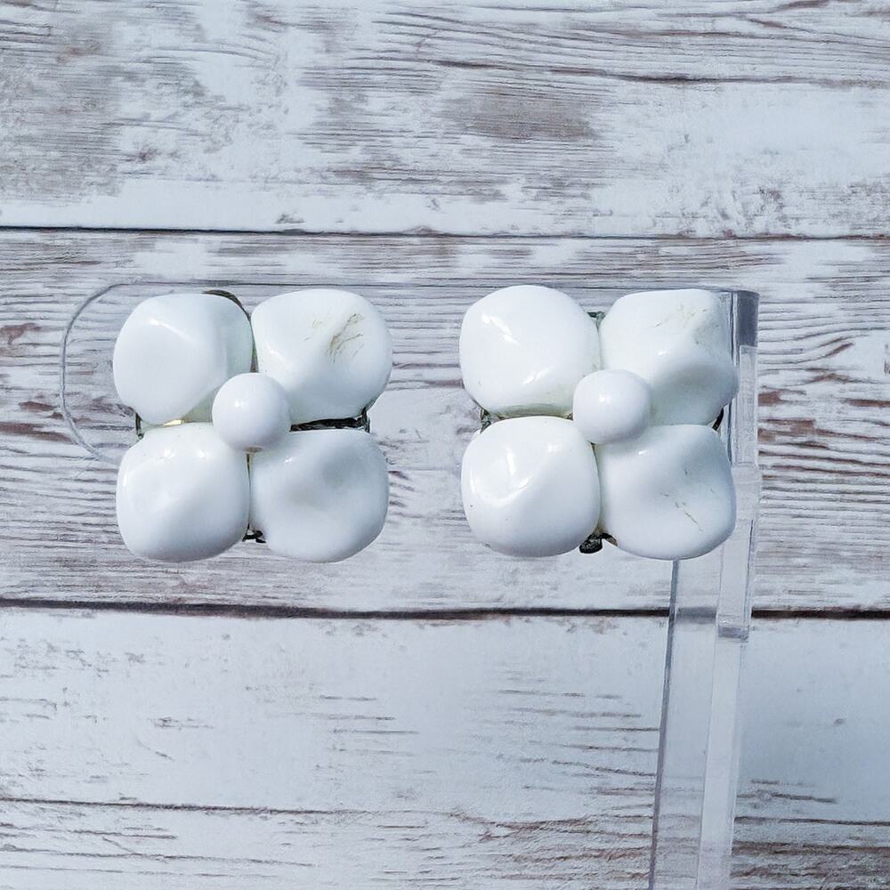 Vintage Clip On Earrings White - Some Staining